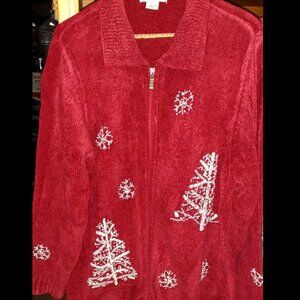 Allison Daley Womens Extra Large Red Chenille Full Zip Christmas Sweater